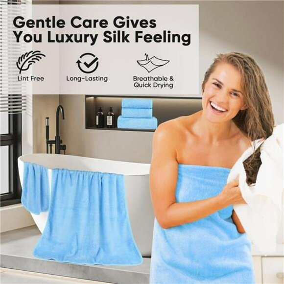 6 piece microfiber towel set bath towels hand towels wash cloths quick dry - Picture 6 of 8